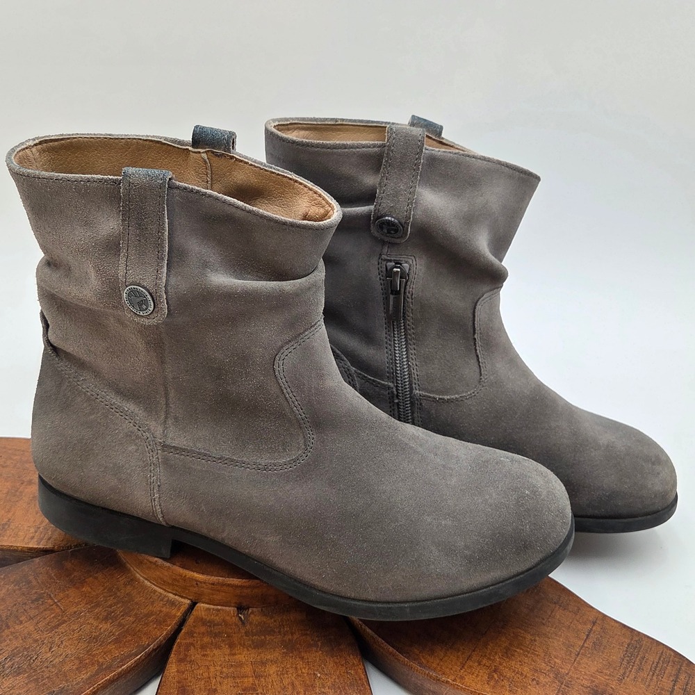 Birkenstock Womens 38 Sarnia Suede Slouch Ankle Boots Gray Booties